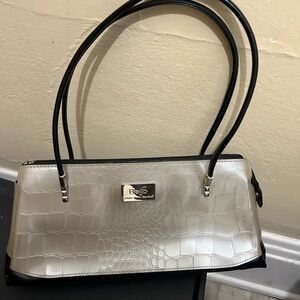 Beijo Metallic Silver Crocodile Shoulder Bag